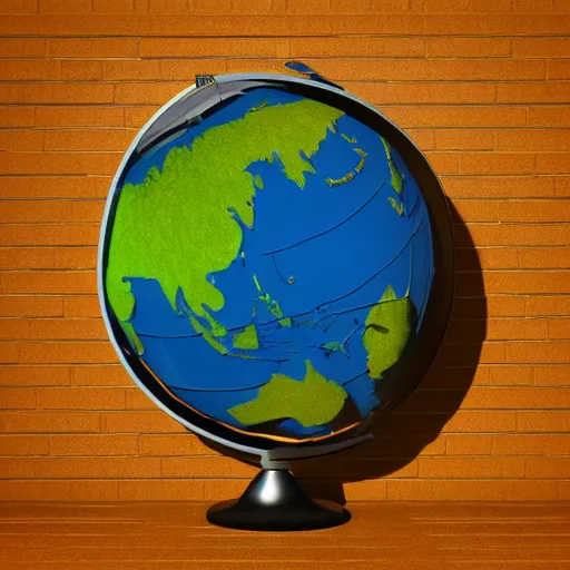 Image similar to an globe with famous 3 d landmarks on it, 3 d render, 3 d model, smooth, ray tracing, illustration