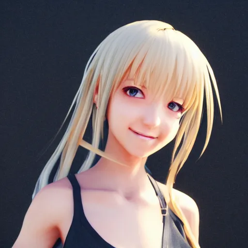 Prompt: a very beautiful 3d anime girl on the street, unreal engine 5 4k render, hazler eyes, cute smile, incredibly high detailed, studio quality, trending on artstation, medium shot, long blonde hair