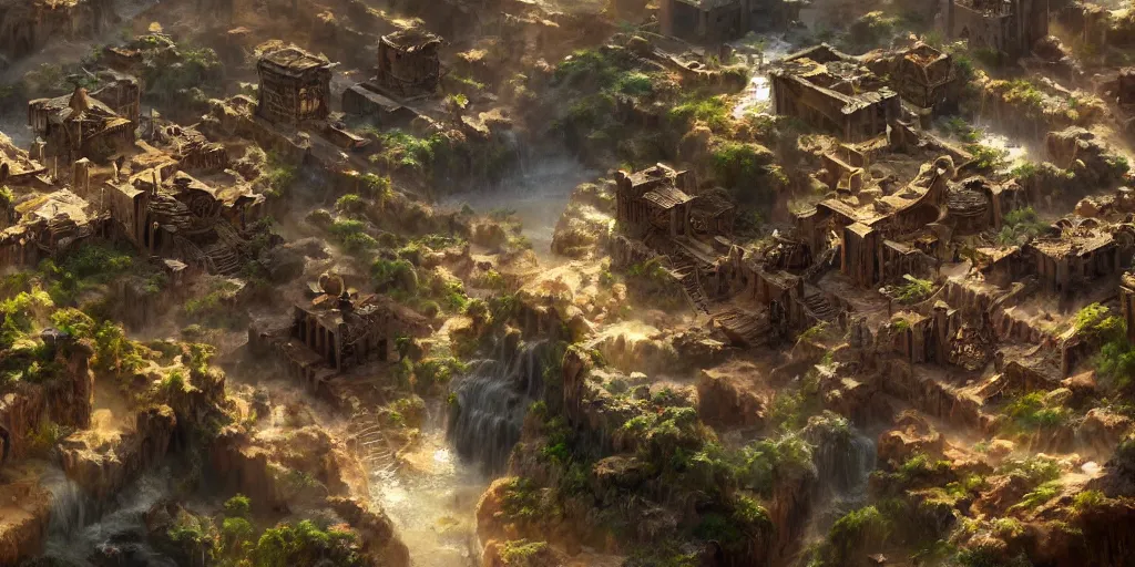 Image similar to Sprawling bustling high fantasy oasis desert village flowing with water, Cinematic Matte Painting, Insanely Detailed, Award Winning, Trending on Artstation, 8k, UHD