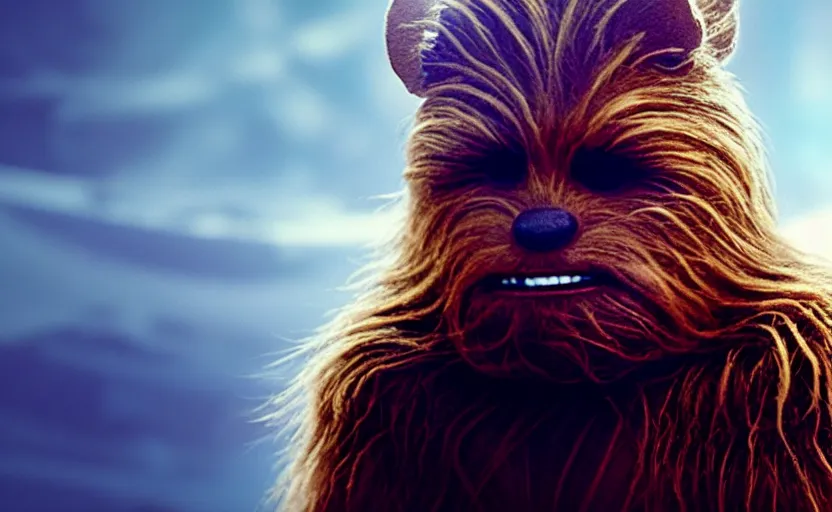 Prompt: hamster as chewbacca, movie still, star wars, cinematic, sharp focus, cinematic grain, cinematic lighting, 8 k