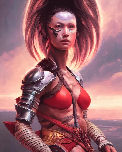 Image similar to a portrait of a fit female warrior by Ross Tran and Thomas Cole and Wayne Barlowe