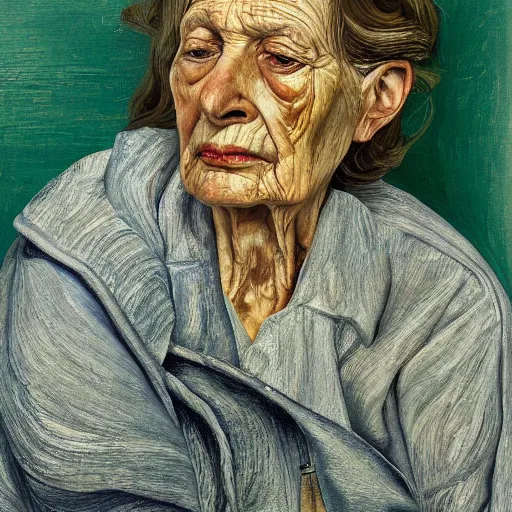 Image similar to high quality high detail painting by lucian freud, hd, portrait of a dead grandmother, photorealistic lighting