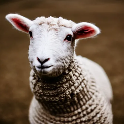 Image similar to lamb wearing a sweater, upper body shot, hyper detailed, canon eos r 3, f / 1. 4, iso 2 0 0, 1 / 1 6 0 s, 8 k, raw, unedited, symmetrical balance, in - frame