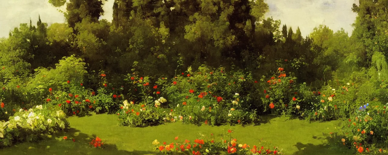 Image similar to illustrated background of a garden by eugene von guerard, ivan shishkin, winslow homer, john singer sargent, 4 k