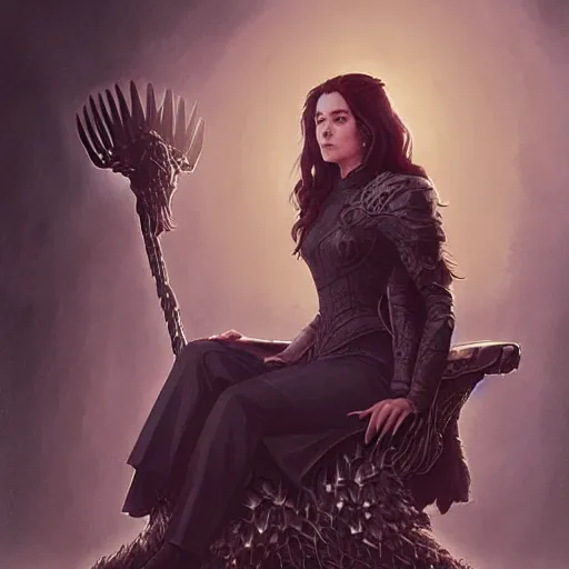 Prompt: lorelei gilmore on sitting on the iron throne, by artgerm, greg rutkowski, and anna podedworna, artstation