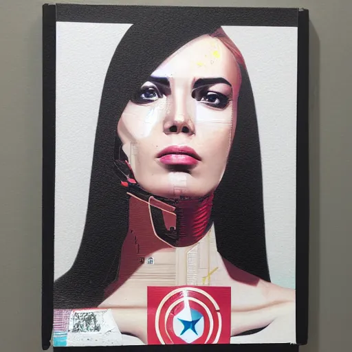 Image similar to a portrait of a single female android, by MARVEL comics and Sandra Chevrier, pinhole camera