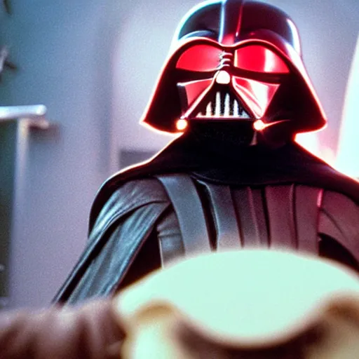 Prompt: a film still of gremlin wearing a darth vader mask ruling in star wars realistic, detailed