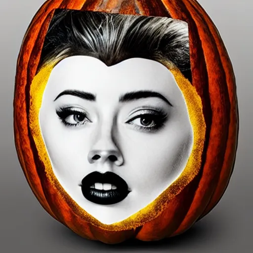 Image similar to a gourd shaped to look like the face of amber heard