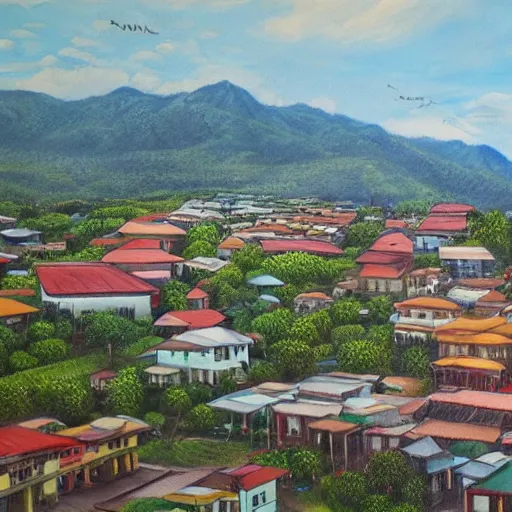 Image similar to a painting of bauguio city phillipines, 8 k, high definition, extremely detailed, photo - realistic