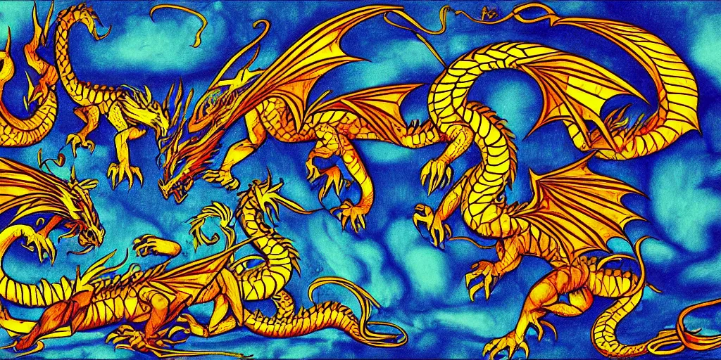 Image similar to dragons by Dirk Dzimirsky, Erich Heckel, Evelyn De Morgan + anaglyph filter