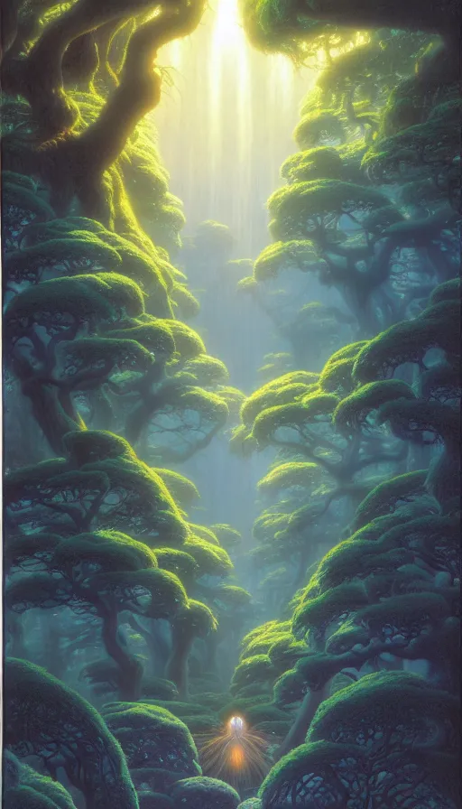 Prompt: a geant oak tree in a forest of ori and the will of the wisps, studio ghibli, painted by tim hildebrandt, michael whelan, j. c. 8 k