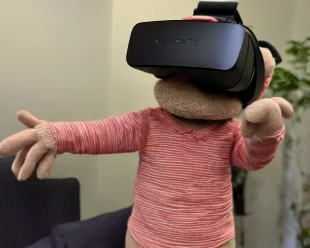 Prompt: a muppet wearing a vr headset