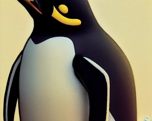 Prompt: Penguin, FNAF animatronic , elegant, art by Artgerm and Greg Rutkowski and Alphonse Mucha