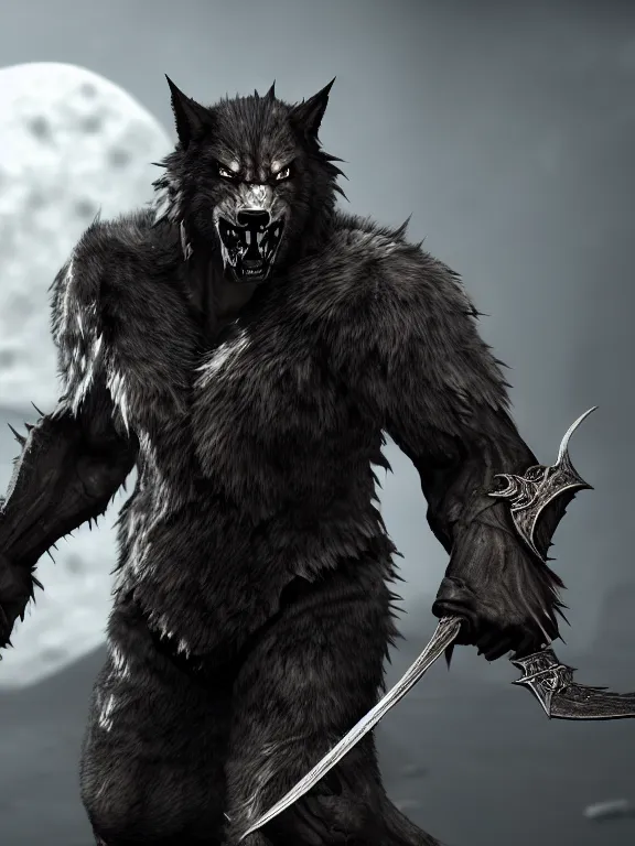 Image similar to cute handsome cuddly burly surly relaxed calm werewolf from van helsing unreal engine hyperreallistic render 8k character concept art masterpiece screenshot from the video game the Elder Scrolls V: Skyrim