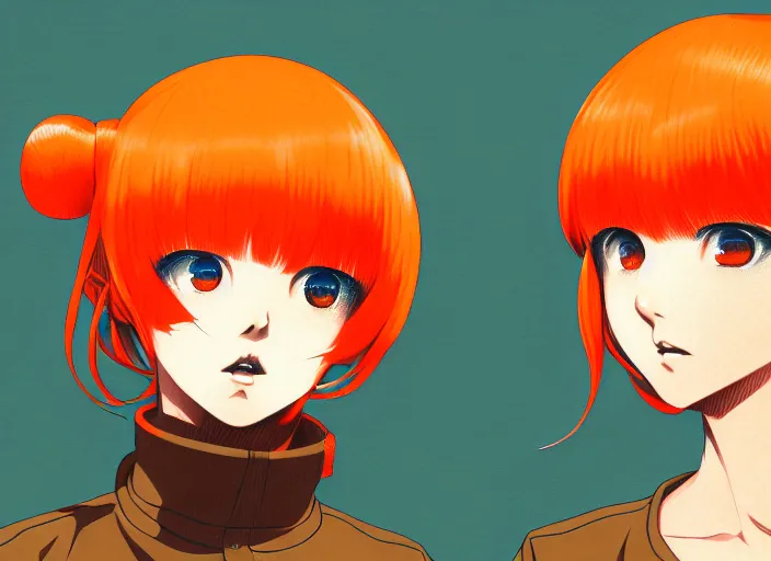 Image similar to anime girl with orange hair in the Soviet pioneer form, manga,katsura masakazu, intricate, detailed, studio lighting, gradation,editorial illustration, matte print, Ilya Kuvshinov, concept art, digital