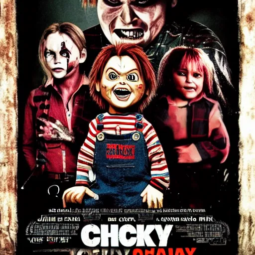 Prompt: Chucky versus Johnny Depp movie poster