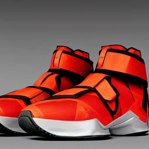 Prompt: retro futuristic Nike Lebron sneakers by syd mead