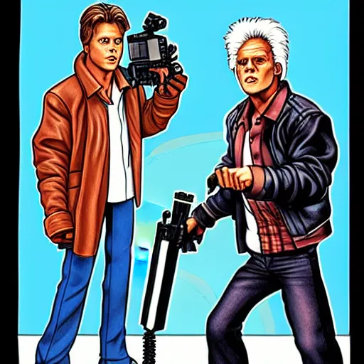 Prompt: Back to the future, featuring the Terminator