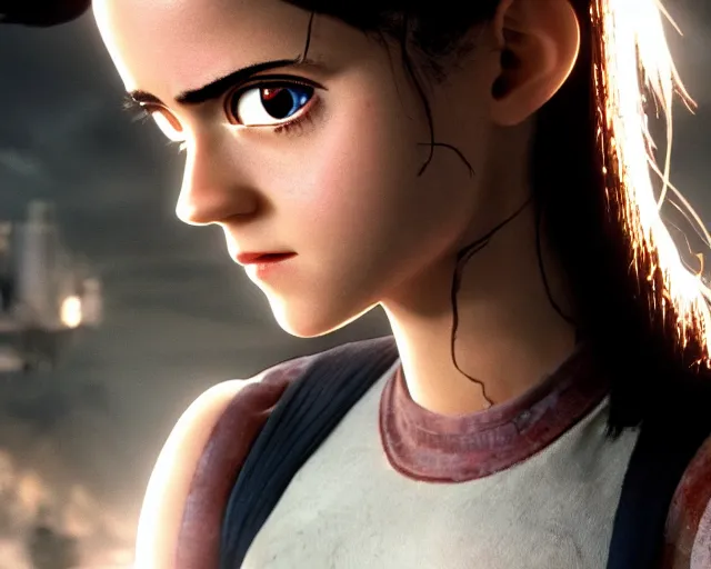 Prompt: a film still from battle angel alita played by actress emma watson, portrait, cinematic lighting, photorealistic, hyperrealistic, highly detailed, photorealistic, high resolution, 4 k