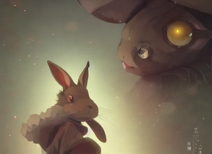 Image similar to a rabbit in a japanese anime, pa works, kyoani, studio orange, anime, contrast, pixiv, artstation, by satoshi kon, by peter mohrbacher