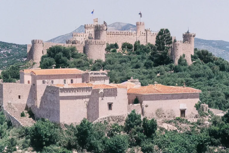 Image similar to 35mm photo of the Spanish castle of Salobrena on the top of a large rocky hill overlooking a white Mediterranean town by June Sun