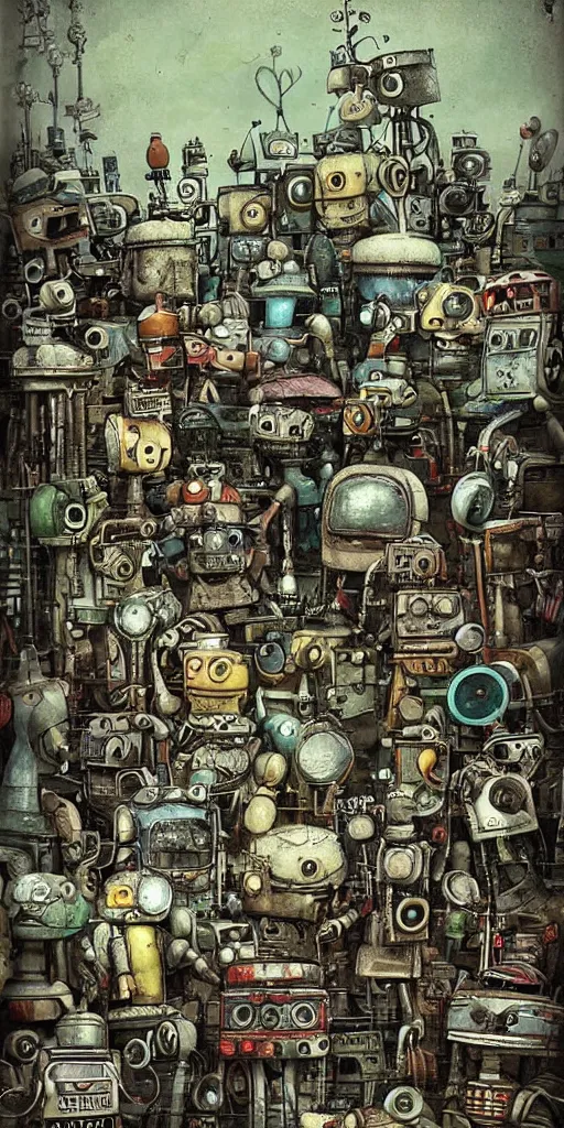 Prompt: a robot junkyard scene by alexander jansson