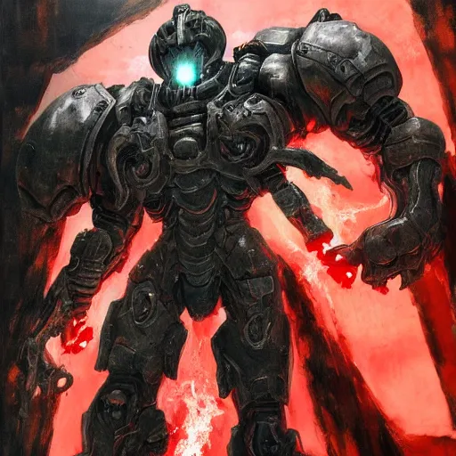 Image similar to doom slayer, painted by tsutomu nihei, painted by stanley lau