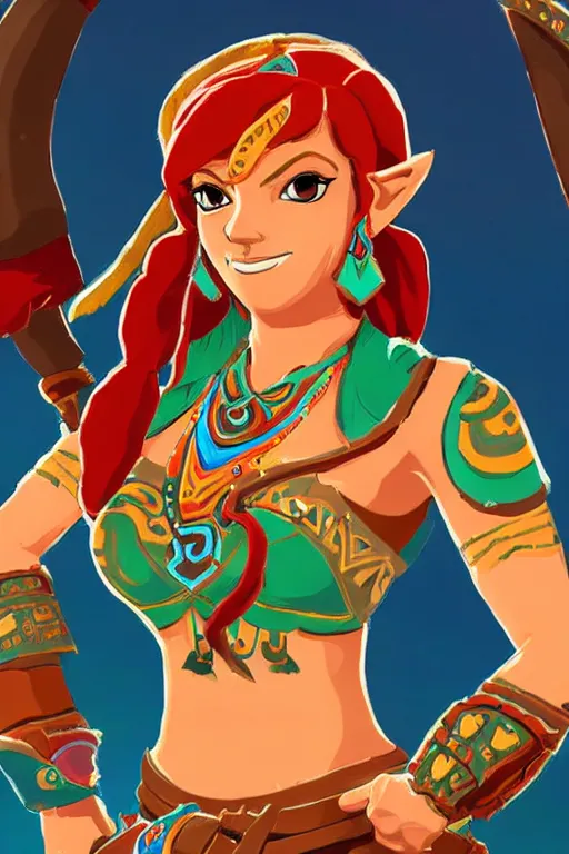 Image similar to an in game portrait of urbosa from breath of the wild, breath of the wild art style.