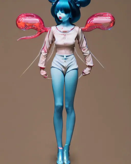 Image similar to james jean isolated vinyl figure harajuku girl character design, figure photography, dynamic pose, holographic undertones, glitter accents on figure, anime stylized, accurate fictional proportions, high delicate defined details, ethereal lighting