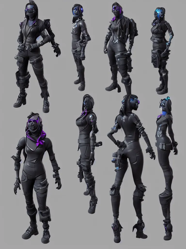 Image similar to fortnite skin models cyberpunk style concept art skin model, 3d models