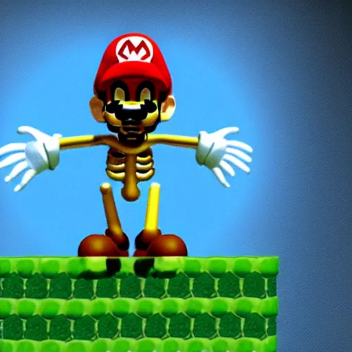 Image similar to A skeleton in the game Super Mario 64, highly detailed