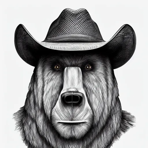 Image similar to portrait of bear beast-man wearing a cowboy hat, digital art, concept art, highly detailed, sharp focus