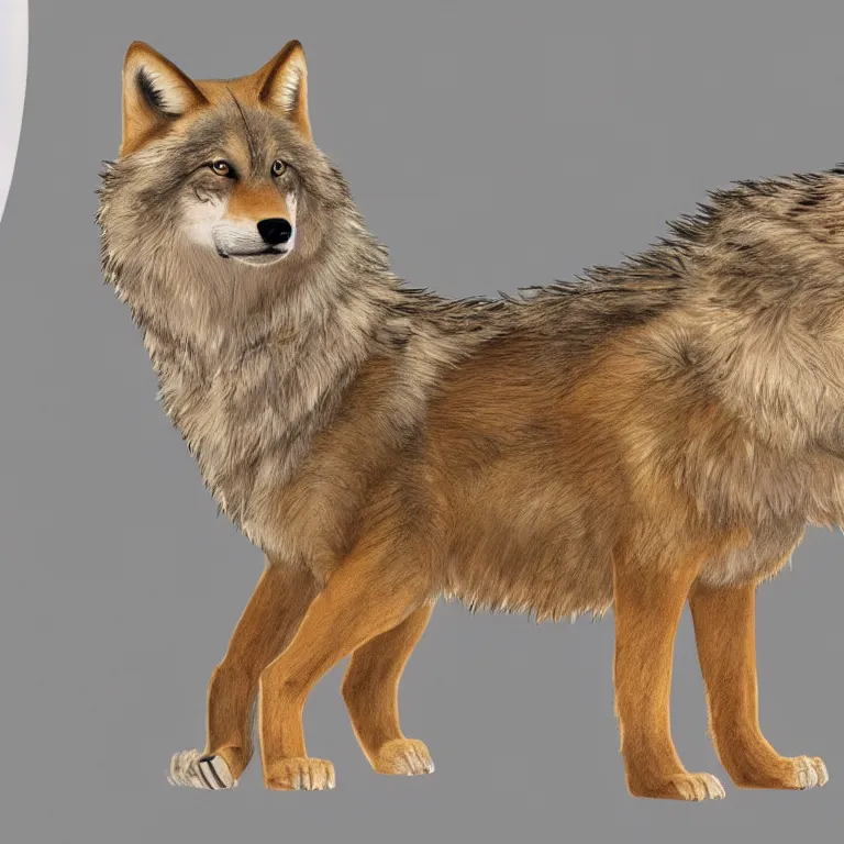 Image similar to professional full - body digital art of the entire side view of a slightly fluffy light tan tibetan wolf with light brown accents, hd, highly detailed, high quality, wild, nature