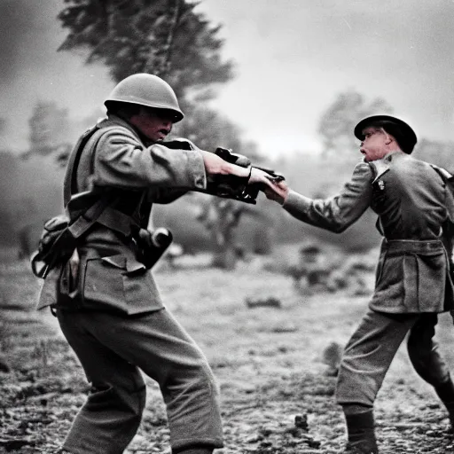 Prompt: an award winning photo of a discord moderator fighting in world war 2, leica iiia, 4 k, high quality