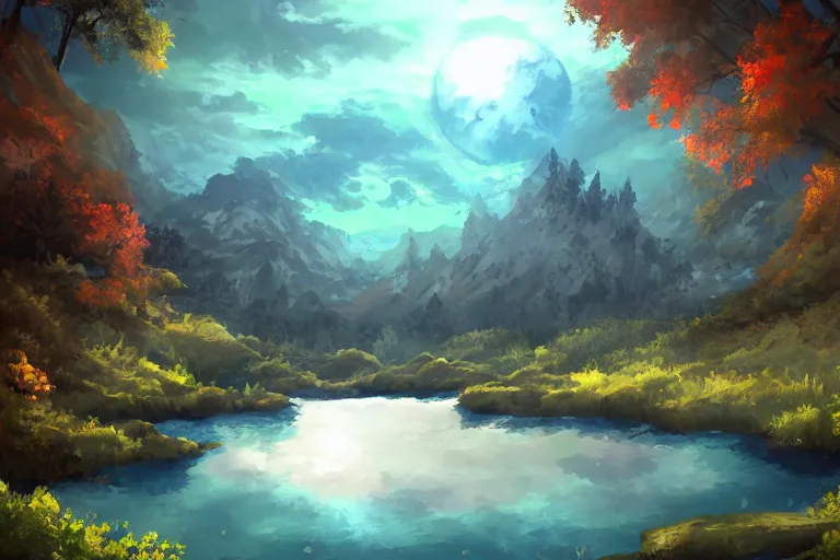 Image similar to mystical scenery , by Sakimori, digital art, pixiv scenery art