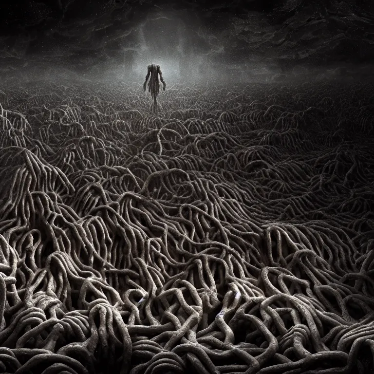 Image similar to group portrait photo of abandoned crowd of ribbed people on exoplanet, baroque painting, desolate empty wasteland, creepy, nightmare, dream-like heavy atmosphere, dark fog, surreal abandoned buildings, baroque painting, beautiful detailed intricate insanely detailed octane render trending on Artstation, 8K artistic photography, photorealistic, volumetric cinematic light, chiaroscuro, Raphael, Caravaggio, Beksinski, Giger