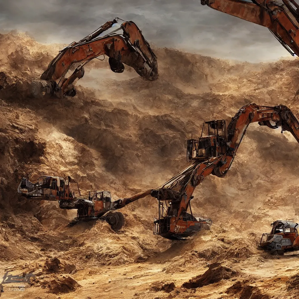 Prompt: bagger 2 8 8 excavating a cliff in the desert, atmospheric, huge scale, concept art, photorealistic, atmospheric