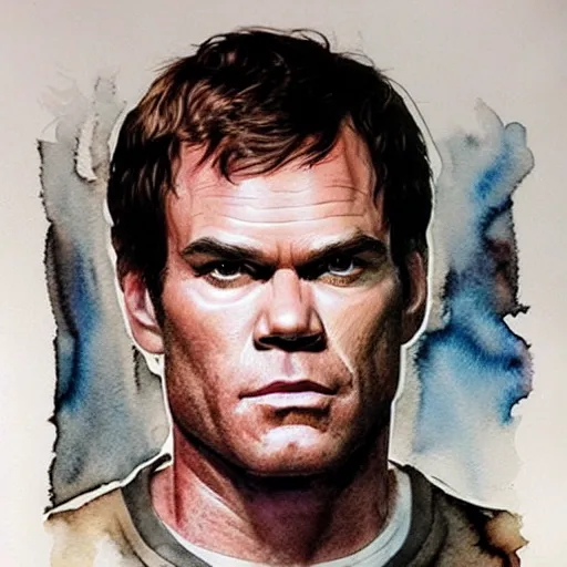 Image similar to dexter morgan is the punisher, detailed watercolor art, drew struzan illustration art, key art, portrait