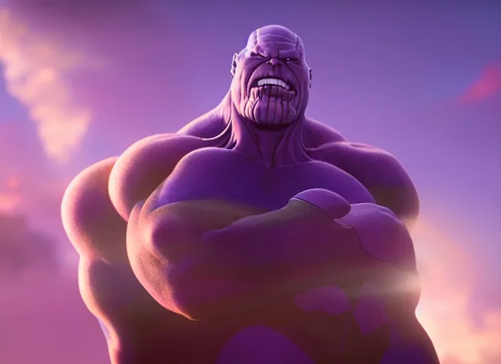 Image similar to animation portrait of thanos, studio ghibli, pixar and disney animation, sharp, rendered in unreal engine 5, clear sky, anime key art by greg rutkowski, bloom, dramatic lighting