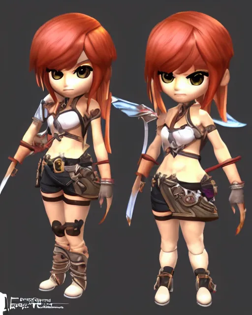 Image similar to female warrior mini cute style, highly detailed, rendered, ray - tracing, cgi animated, 3 d demo reel avatar, style of maple story, maple story gun girl, katelynn from league of legends chibi, perfect eyes, realistic human eyes