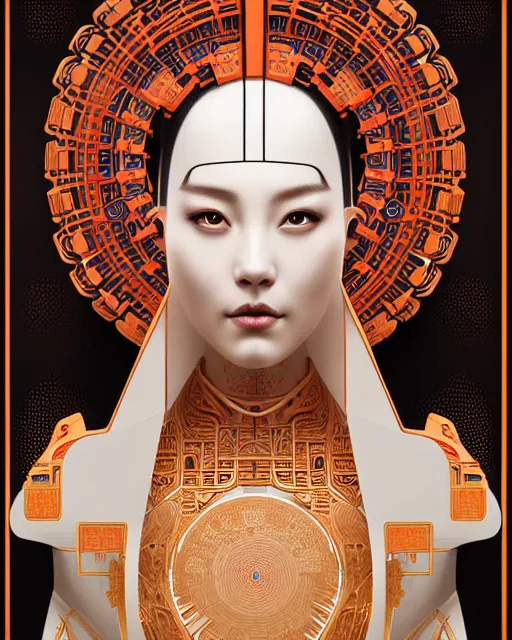 Image similar to symmetry!! portrait of a machine robot, machine face, decorated with chinese opera motifs, intricate, elegant, highly detailed, digital painting, artstation, concept art, smooth, sharp focus, illustration, art by artgerm and greg rutkowski and alphonse mucha, 8 k