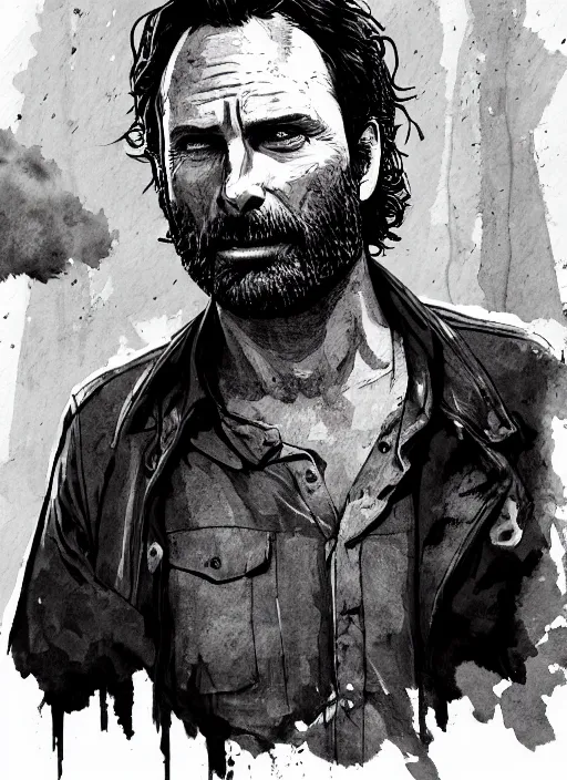 Image similar to portrait, Rick Grimes from The Walking Dead in the South Park universe, watercolor, dramatic lighting, cinematic, establishing shot, extremely high detail, foto realistic, cinematic lighting, pen and ink, intricate line drawings, by Yoshitaka Amano, Ruan Jia, Kentaro Miura, Artgerm, post processed, concept art, artstation, matte painting, style by eddie mendoza, raphael lacoste, alex ross