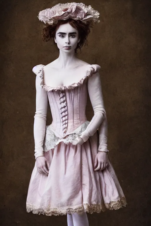 Prompt: lily collins as a dresden doll made of porcelain