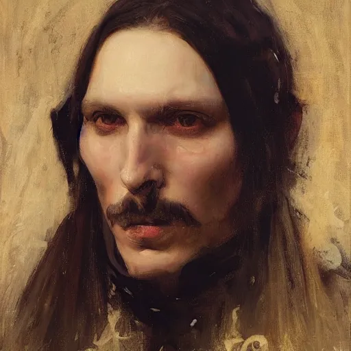 Image similar to Richard Schmid and Jeremy Lipking portrait painting of a young beautiful vlad III in elaborate costume