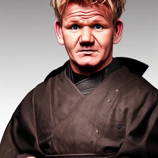 Image similar to 4k award winning Gordon Ramsay dressed as a Samurai from the 19th century, full body, detailed, dramatic