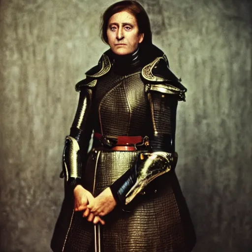 Prompt: Candid portrait photograph of Jeanne d'Arc taken by Annie Leibovitz