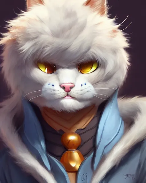 Image similar to character concept art of a male anthropomorphic furry cat | | cute - fine - face, pretty face, key visual, realistic shaded perfect face, fine details by stanley artgerm lau, wlop, rossdraws, james jean, andrei riabovitchev, marc simonetti, and sakimichan, trending on artstation