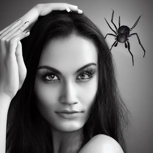 Image similar to Photo of a beautiful woman with spider's eyes, 8k