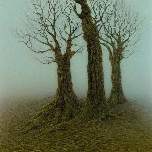 Image similar to down the foggy ruins of time far past the frozen leaves the haunted frightened trees out to the windy beach, alan lee, felix kelly