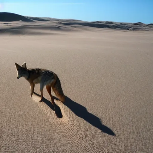 Prompt: coyote dreaming the world into being, sand art